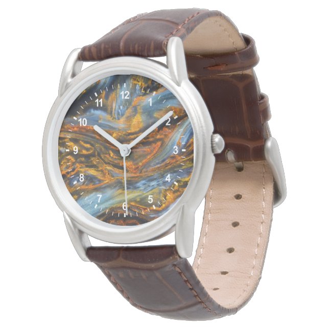 Gemustertes Pietersite Armbanduhr (Schrägansicht)