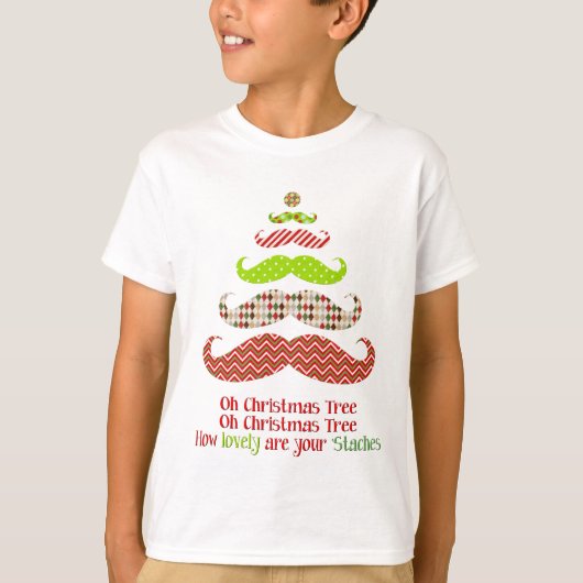 Gemustertes Schnurrbart-Weihnachtsbaum-Kleid T-Shirt (Vorderseite)