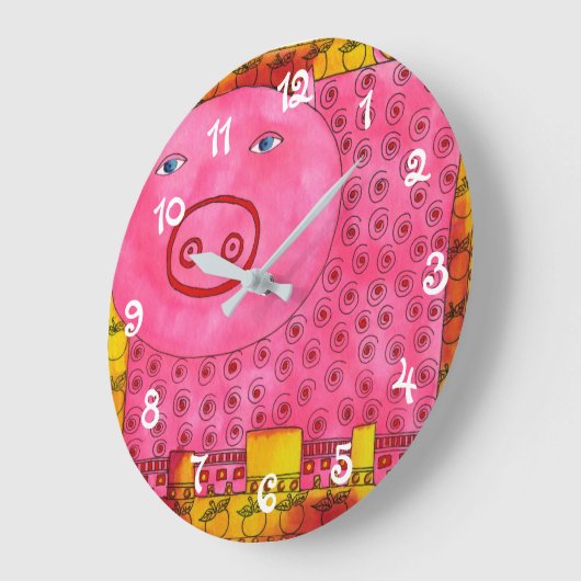 Gemustertes Schwein Große Wanduhr (Winkel)