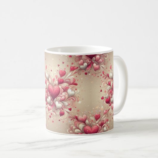 gemustertes Valentinherz Kaffeetasse (VorderseiteRechts)
