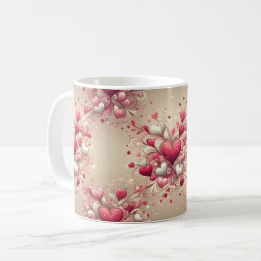 gemustertes Valentinherz Kaffeetasse (Vorderseite Links)