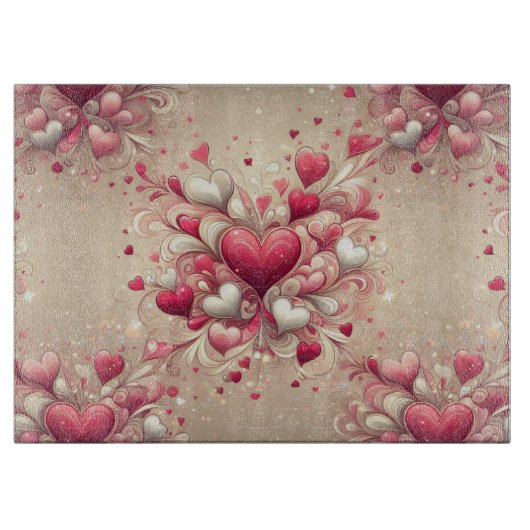 gemustertes Valentinherz Schneidebrett (Vorderseite)