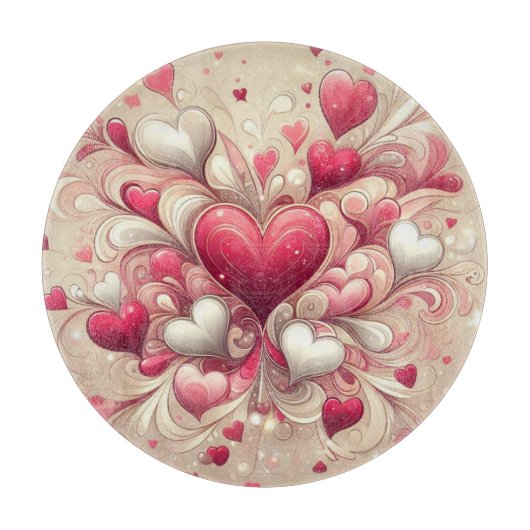 gemustertes Valentinherz Schneidebrett (Vorderseite)