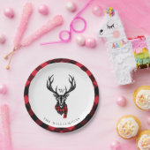 Gemütlich & gemütlich | Rotes Buffalo-Monogramm Ka Pappteller (Party)