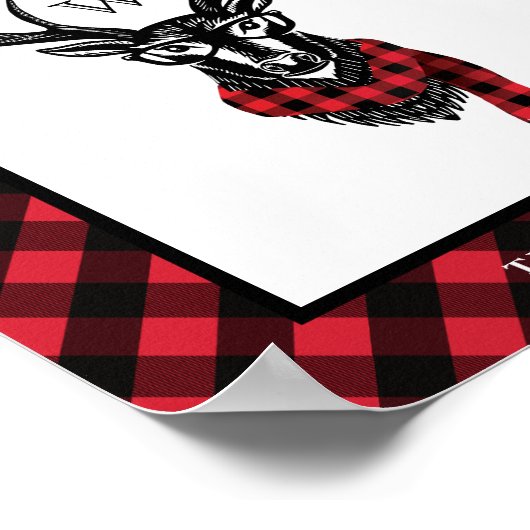 Gemütlich & gemütlich | Rotes Buffalo-Monogramm Ka Poster (Ecke)