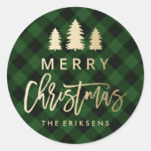 Gemütlich Kariert | Green und Black Buffalo Karier Runder Aufkleber (Vorderseite)