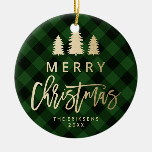 Gemütlich Kariert | Kariertes grün-schwarzes Buffa Keramik Ornament (Vorne)