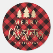 Gemütlich Kariert | Rot und Schwarz Buffalo Karier Runder Aufkleber (Vorderseite)