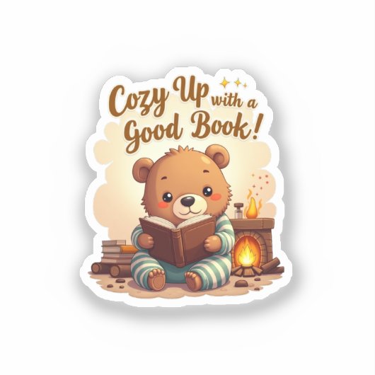 Gemütlich mit einem guten Buch - Niedlicher Bär Aufkleber (Vorderseite)