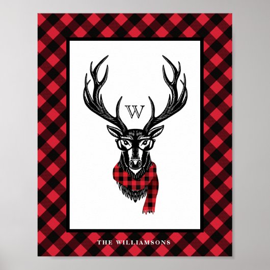 Gemütlich & Warm | Rotes Büffel-Karo Reindeer Mono Poster (Vorne)