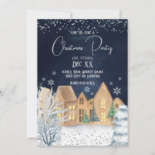 Gemütliche Aquarell-Winterdorf-Weihnachtsfeier Einladung