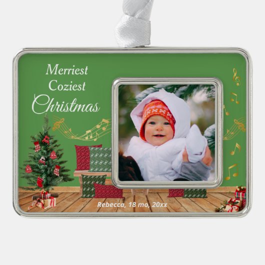 gemütliche Bench Weihnachtslandschaft Rahmen-Ornament Silber (Vorderseite)