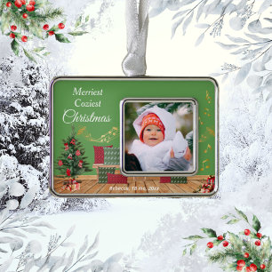 gemütliche Bench Weihnachtslandschaft Rahmen-Ornament Silber