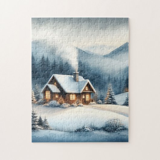 Gemütliche Berghütte Winterlandschaft Puzzle (Vertikal)