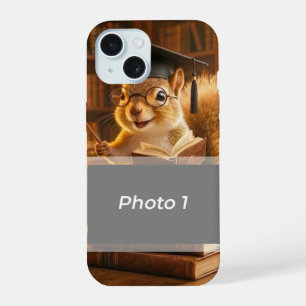 Gemütliche Bibliothek-Eichhörnchen-Lehrerdank-Deck iPhone 15 Hülle