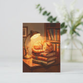 Gemütliche Bibliothekskatze Postkarte - Geschenk f (Stehend Vorderseite)