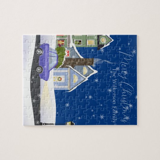 Gemütliche blaue Weihnachtsnacht im Snowy Village Puzzle (Horizontal)