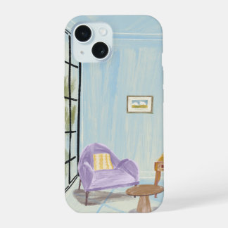 Gemütliche blaue Zimmerästhetik Süße Kunst Handyhü iPhone 15 Hülle
