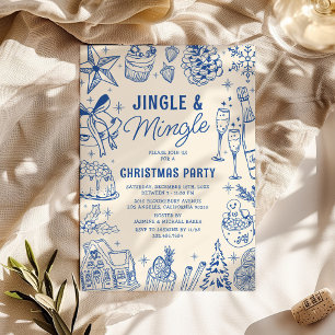 Gemütliche Blue Doodle-Weihnachtsfeier Einladung