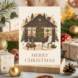 Gemütliche Boho-Hütte Weihnachtsgrußkarte Feiertagskarte