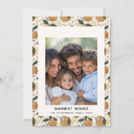 Gemütliche botanische Orange Holiday Foto Card Feiertagskarte