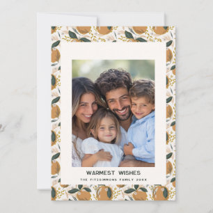 Gemütliche botanische Orange Holiday Foto Card Feiertagskarte