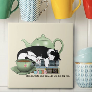 Gemütliche Bücher Katze Smoking Tee Süße Grüne Tee Fliese