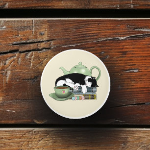 Gemütliche Bücher Katze Smoking Tee Süße Grüne Tee Keramikknauf