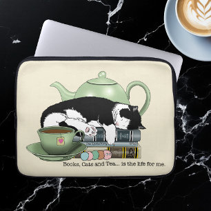 Gemütliche Bücher Katze Smoking Tee Süße Grüne Tee Laptopschutzhülle