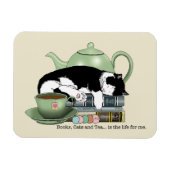 Gemütliche Bücher Katze Smoking Tee Süße Grüne Tee Magnet (Horizontal)