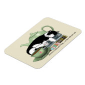 Gemütliche Bücher Katze Smoking Tee Süße Grüne Tee Magnet (Linke Seite)