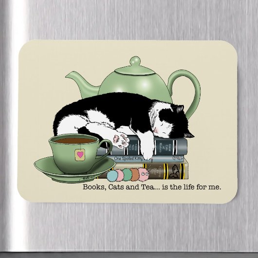 Gemütliche Bücher Katze Smoking Tee Süße Grüne Tee Magnet