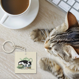 Gemütliche Bücher Katze Smoking Tee Süße Grüne Tee Schlüsselanhänger