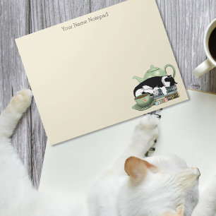 Gemütliche Bücher Katze Smoking Teetasse Süße Grün Notizblock