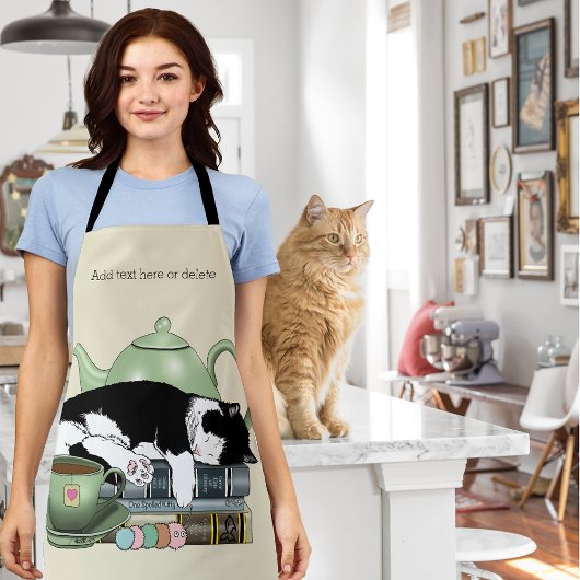Gemütliche Bücher Katze Smoking Teetasse Süße Grün Schürze