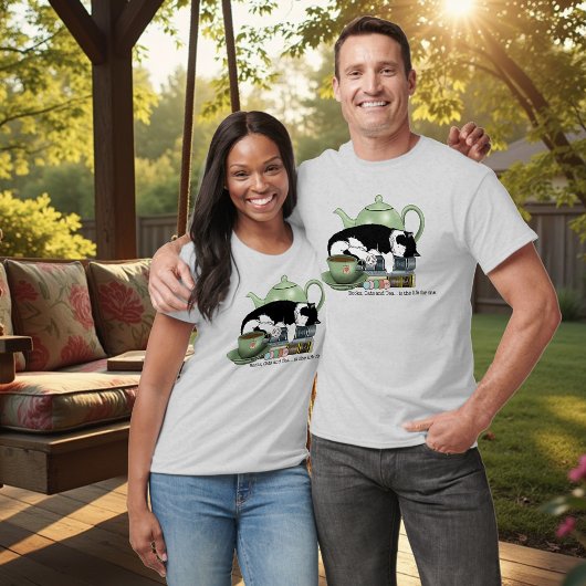 Gemütliche Bücher Katze Smoking Teetasse Süße Grün T-Shirt