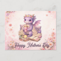 Gemütliche Bücher-Mama-Drache-Kaffee-Postkarte