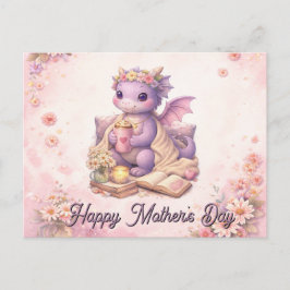 Gemütliche Bücher-Mama-Drache-Kaffee-Postkarte Postkarte
