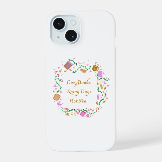 Gemütliche Bücher, Regentage, Heißer Tee iPhone 15 Hülle (Rückseite)