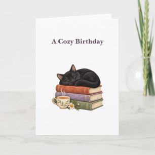 Gemütliche Buchkatze mit einer gemütlichen Geburts Karte