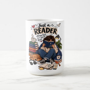 Gemütliche Buchliebhaber-Lesebildillustration Kaffeetasse