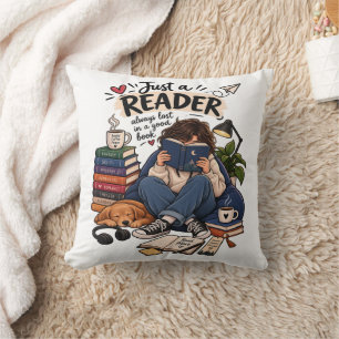 Gemütliche Buchliebhaber-Lesebildillustration Kissen