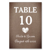 Gemütliche Burlap-Themenfeier Tischnummer (Vorderseite)
