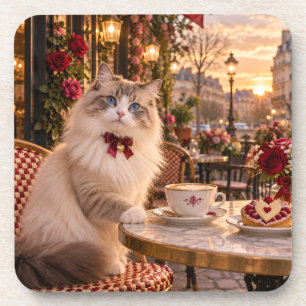 Gemütliche Café-Katzenszene im Freien bei Sonnenun Getränkeuntersetzer