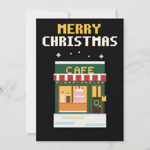 Gemütliche Cafe-Pixel-Art-Weihnachtskarte Feiertagskarte