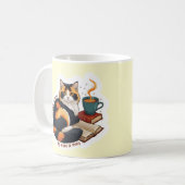 Gemütliche Calico-Katze Personalisierter Lesekaffe Kaffeetasse (Vorderseite Links)