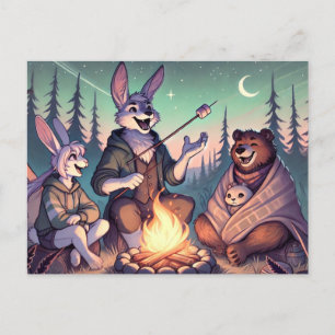 Gemütliche Campfire Tales - Bunny & Bär Unter den Feiertagspostkarte