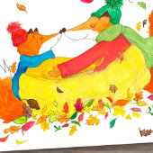 Gemütliche Eingemummte Herbstfüchse Postkarte