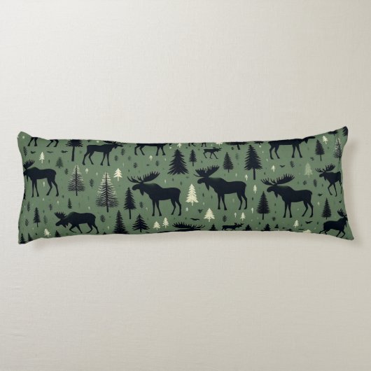 Gemütliche Elche und Pinienwälder grün Seitenschläferkissen (Rückseite)