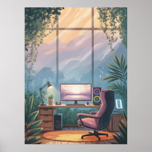 Gemütliche entspannende Gaming-Einrichtung Sonnenu Poster